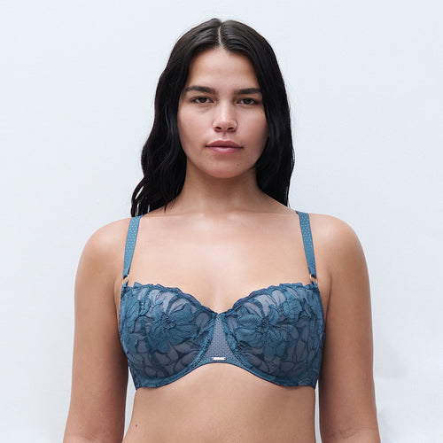 chantelle blue half cup lace bra