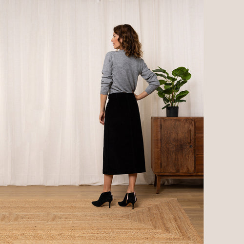 Penrose Black Midi Cord Skirt