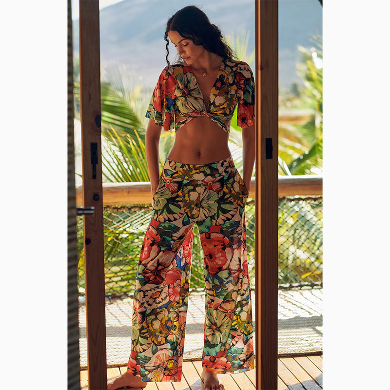 Pitta Flower Print Loose Beach Trousers