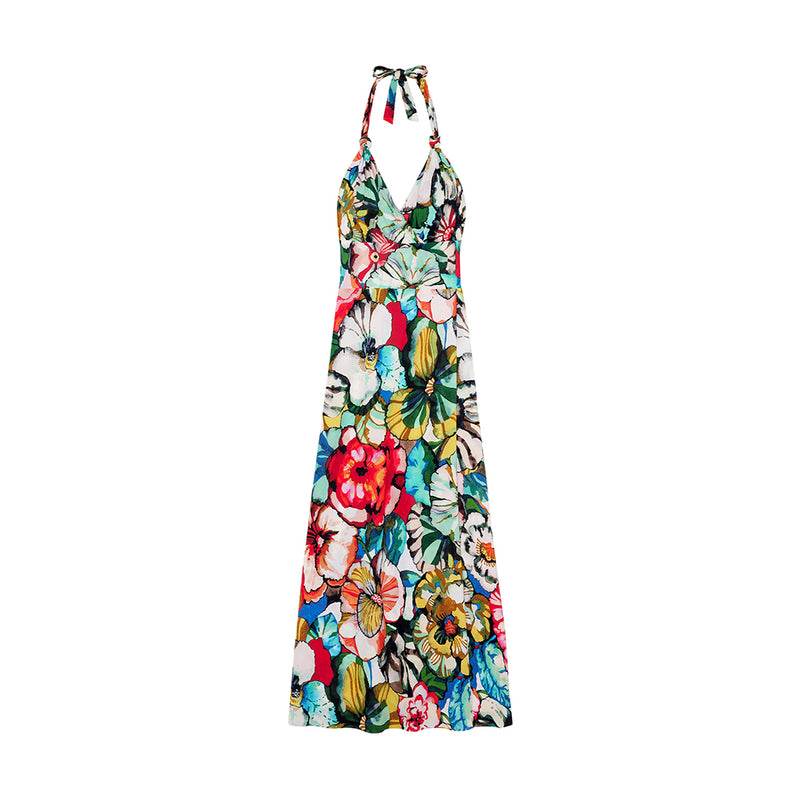 Rona Flower Print Long Wrap Dress