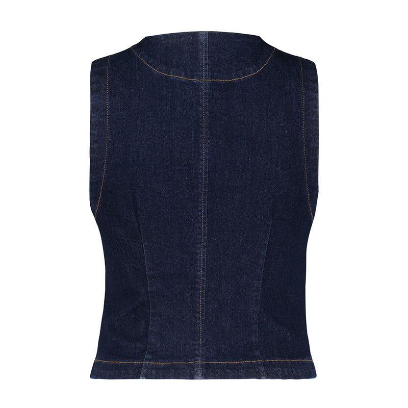 red button denim waistcoat